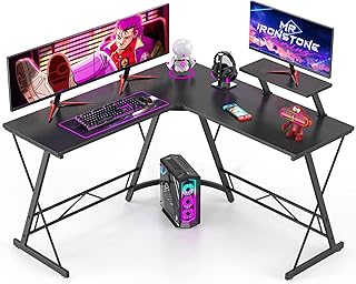 Mr IRONSTONE L Shaped Gaming Desk Corner Computer Desk, Home Office Desks Writing Workstation with Large Monitor Stand, Easy to Assemble (Black,51 Inch)