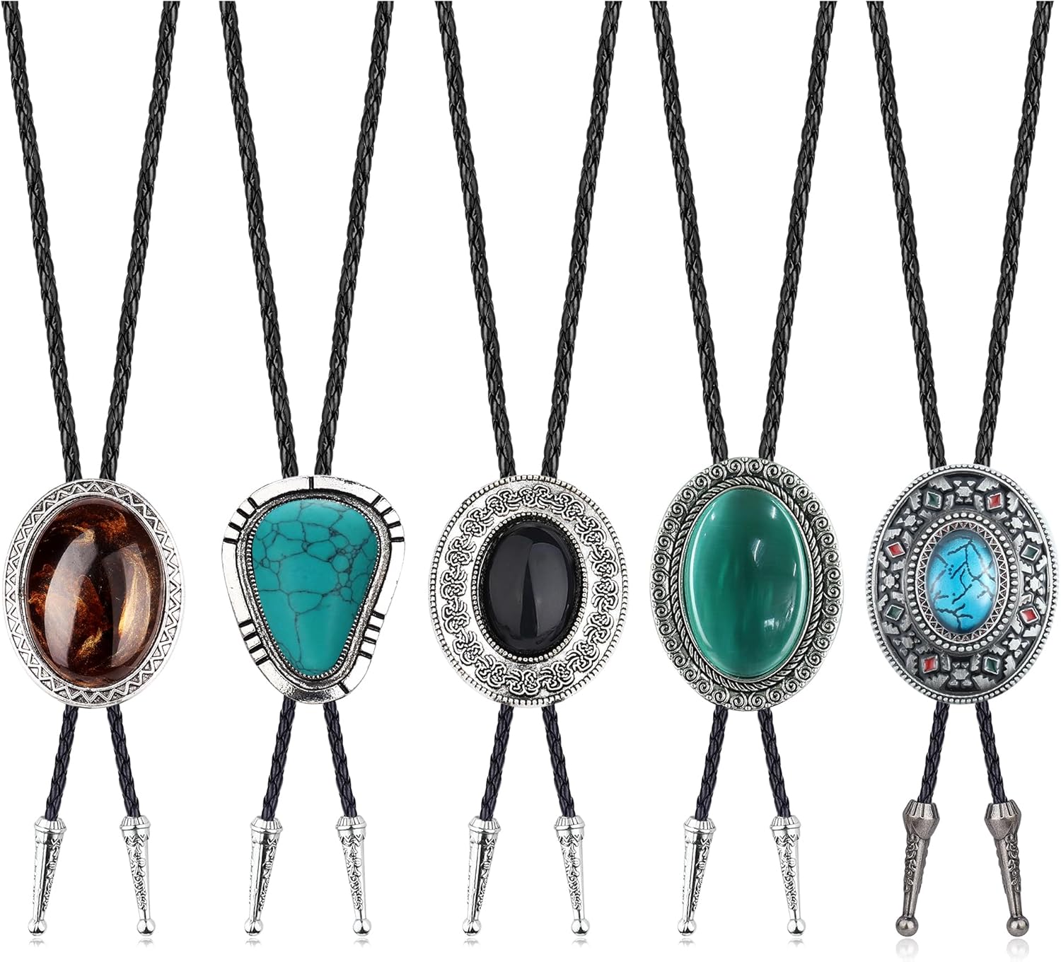 Fansilver 5Pcs Handmade Bolo Tie for Men Western Cowboy Leather Necktie Halloween Costume Accessories for Men Women