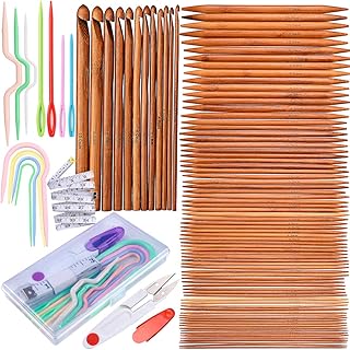Knitting Needles Set, Exquiss 75PCS Bamboo Double Pointed Knitting Needles (7.9'' Length), 12pcs Crochet Hooks Set (6.1'' Length), Crochet Kits are Included, 12 Sizes: 2mm-10mm, 15 Sizes: 3mm-10mm