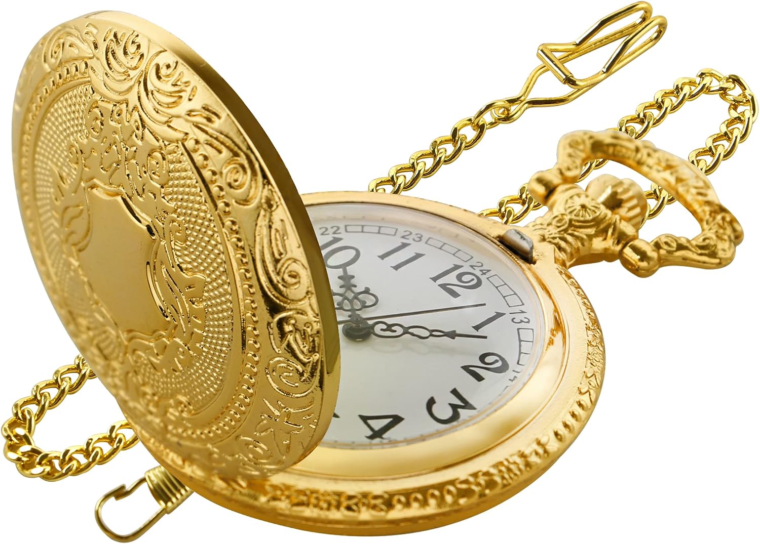 Shield Men's Pocket Watch, Arabic Numeral Digital Scale Men's Quartz Pocket Watch, Quartz Pocket Watches with Chain