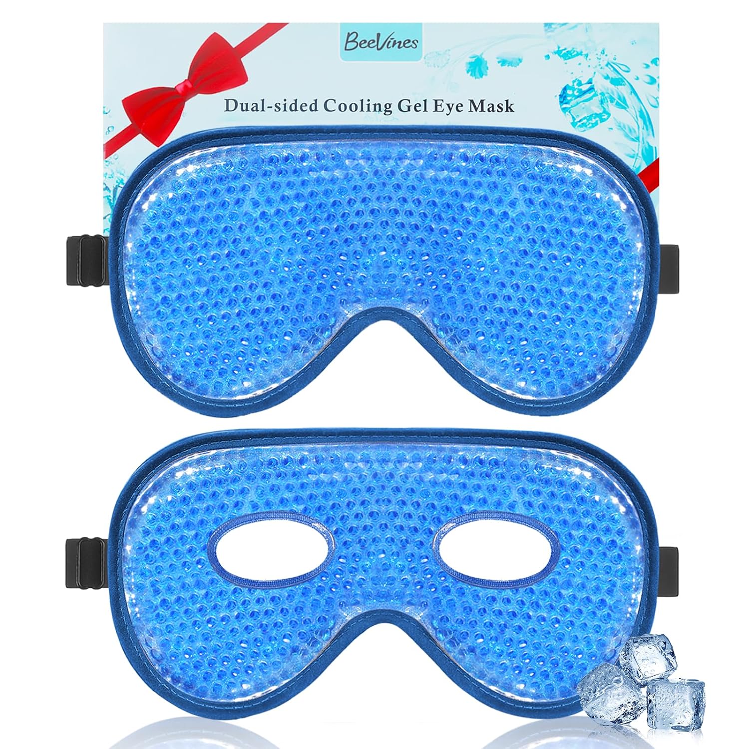 BeeVines Cooling Eye Mask, XL Jumbo Size Freezer Gel Eye Masks (2 Pack)