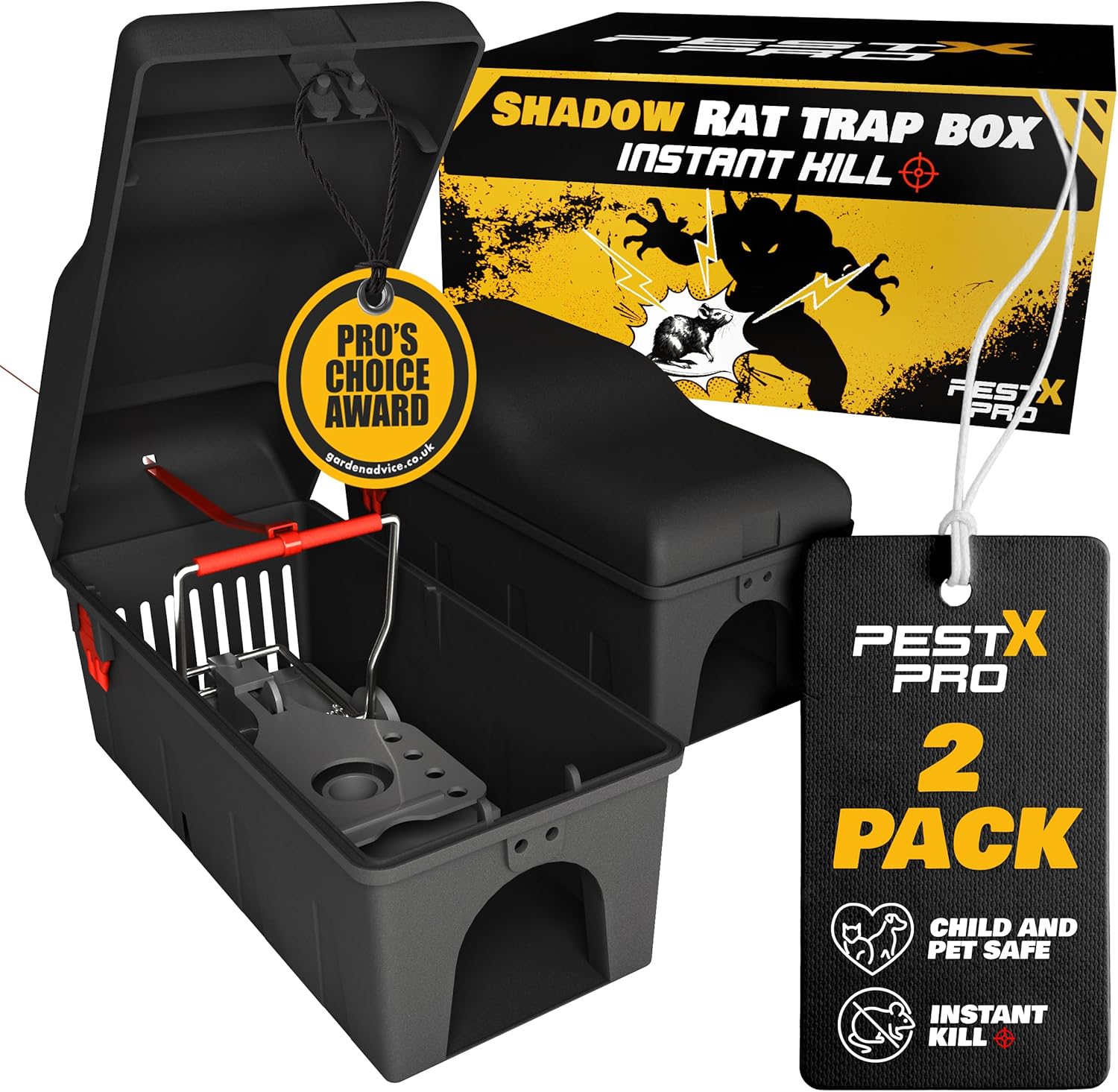 Pest X Pro Shadow Professional Rat Trap Box - 2X, Safe For Kids & Pets, Heavy Duty Rodent Trap Station, Reusable & Easy To Set For Indoors & Outdoors, Rat Traps That Kills Instantly