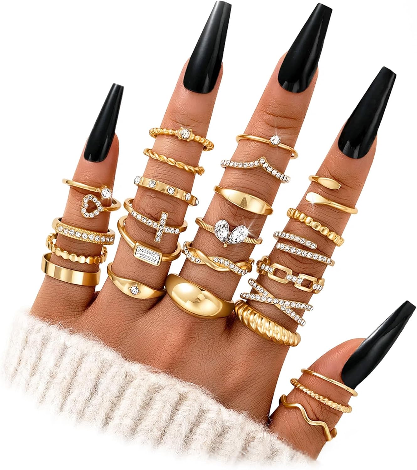 FAXHION 25 PCS Gold Stackable Rings Set for Women, Simple Twist Knuckle Finger Ring Trendy, Dainty Stacking Statement Thumb Rings Pack Jewelry Gift