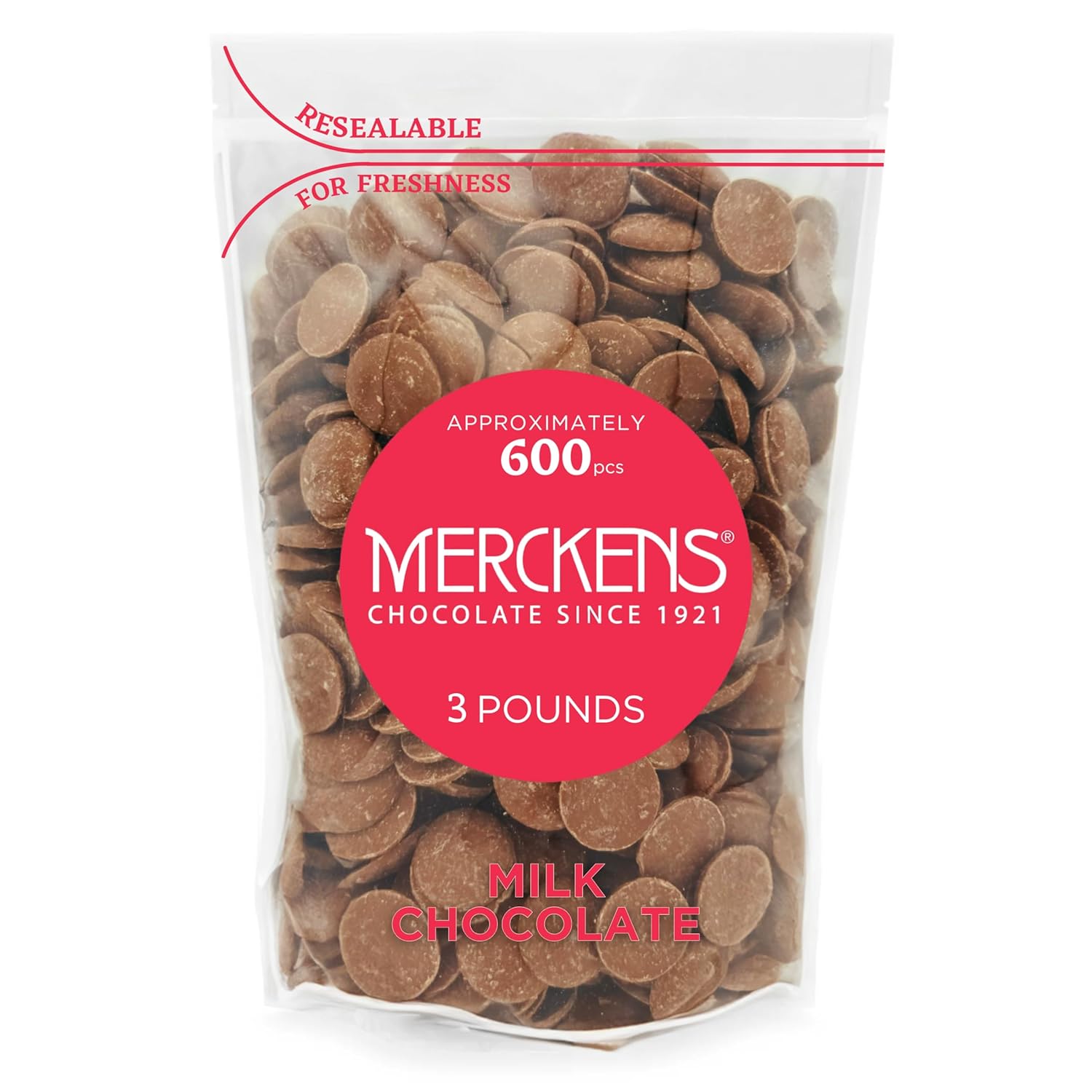 KIDU Milk 3 Pound Merckens Chocolate Melts - Melting Chocolate Candy Melts - Chocolate Melting Wafers 48 Ounces Bulk Perfect For Dipping, Cake Pops, Deserts, Baking And More - Chocolate Chips For Chocolate Fountain