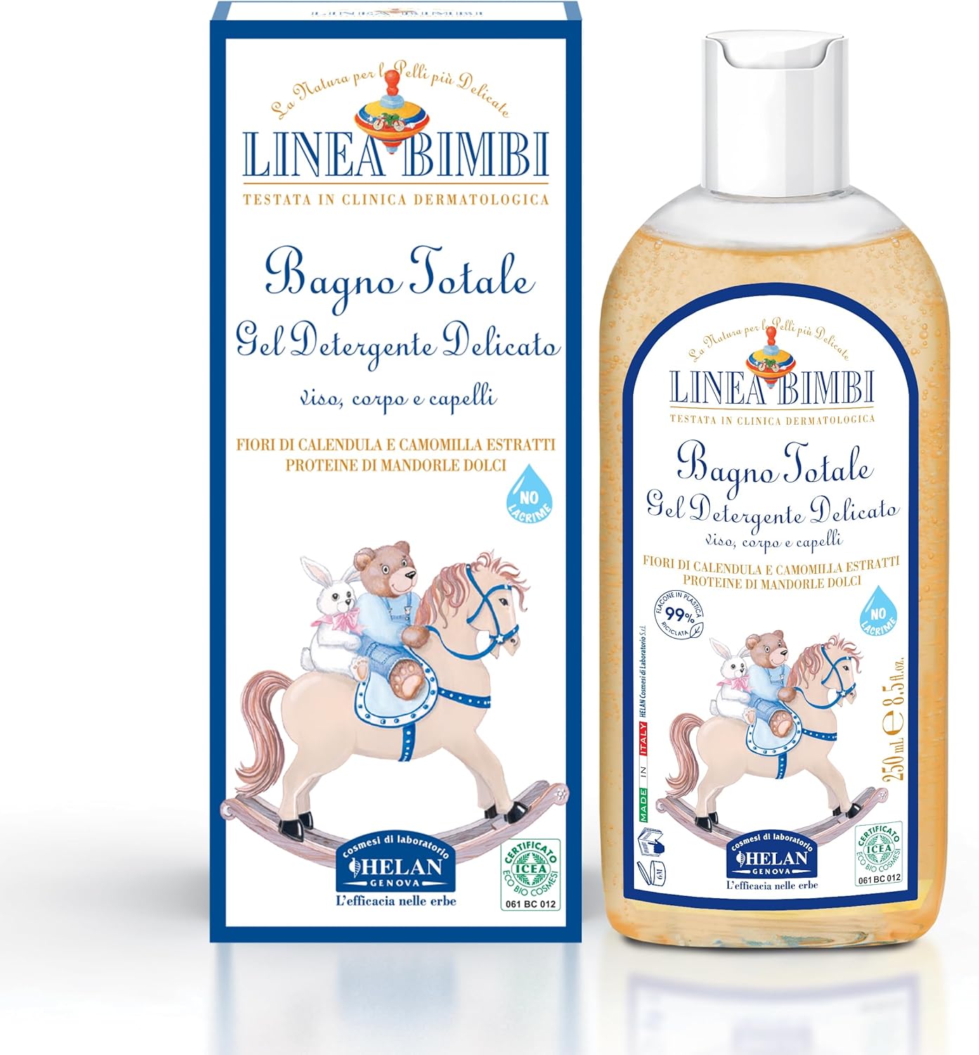Helan, Linea Bimbi BIO, Baby Shampoo and Body Wash, Baby Wash Gel with Marigold & Chamomile Flower Extracts, Kids Shampoo & Gentle Cleanser with Sweet Almond Protein for Baby Bath, Made in Italy 250ml