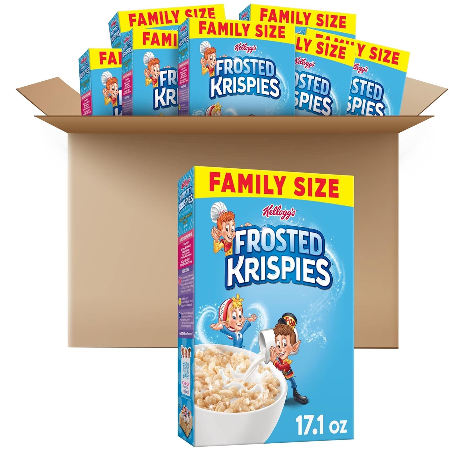 Kellogg's Frosted Krispies Breakfast Cereal, Kids Snacks, Baking Marshmallow Treats, Family Size, Original (8 Boxes)