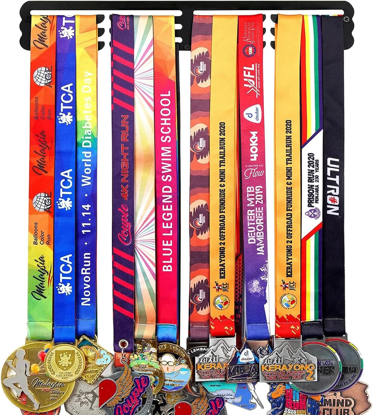 Goutoports Medal Hanger Display Rack - Personalized Award Ribbon Organizer for Sports Race Runner Gymnastics Plaques Hanger for Wall Mount Hold Up 60 Medal for Athlete - Never Give Up