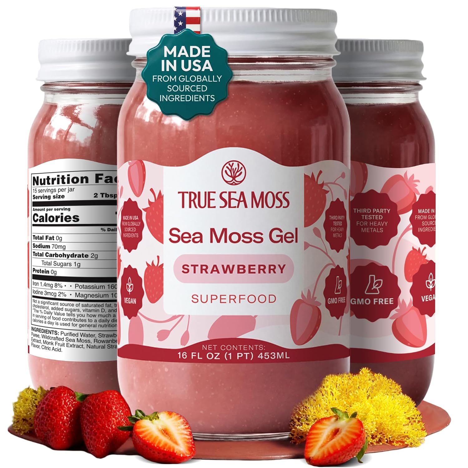 True Sea Moss – Sea Moss Gel – Strawberry, Pack of 1 (Labels may Vary)