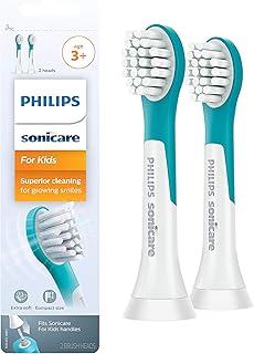 Philips Sonicare for Kids 3+ Genuine Replacement Toothbrush Heads, 2 Brush Heads, Turquoise and White, Compact, HX6032/94