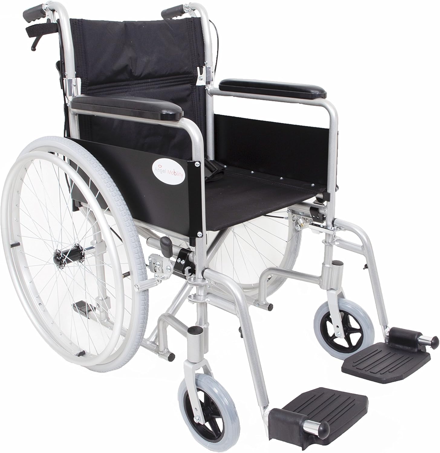 Angel Mobility Lightweight Aluminium Folding Self Propelled Wheelchair in Metallic Silver Compact Design