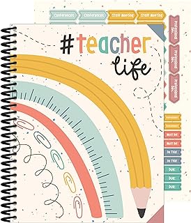 Carson Dellosa We Belong Boho Teacher Planner, 8" x 11" Spiral Bound Planner With Planner Stickers, Undated Daily Planner, Weekly Planner & Monthly Planner, School Supplies for Classroom Organization