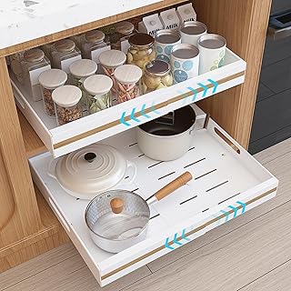 REALINN Pull Out Cabinet Organizer, Expandable (12.1"-20.4") Heavy Duty Slide Out Drawer Fixed with Adhesive Nano Flim/Screws, 1 PC Pull Out Drawer for Cabinet, Organizeation, Pantry, Bathroom