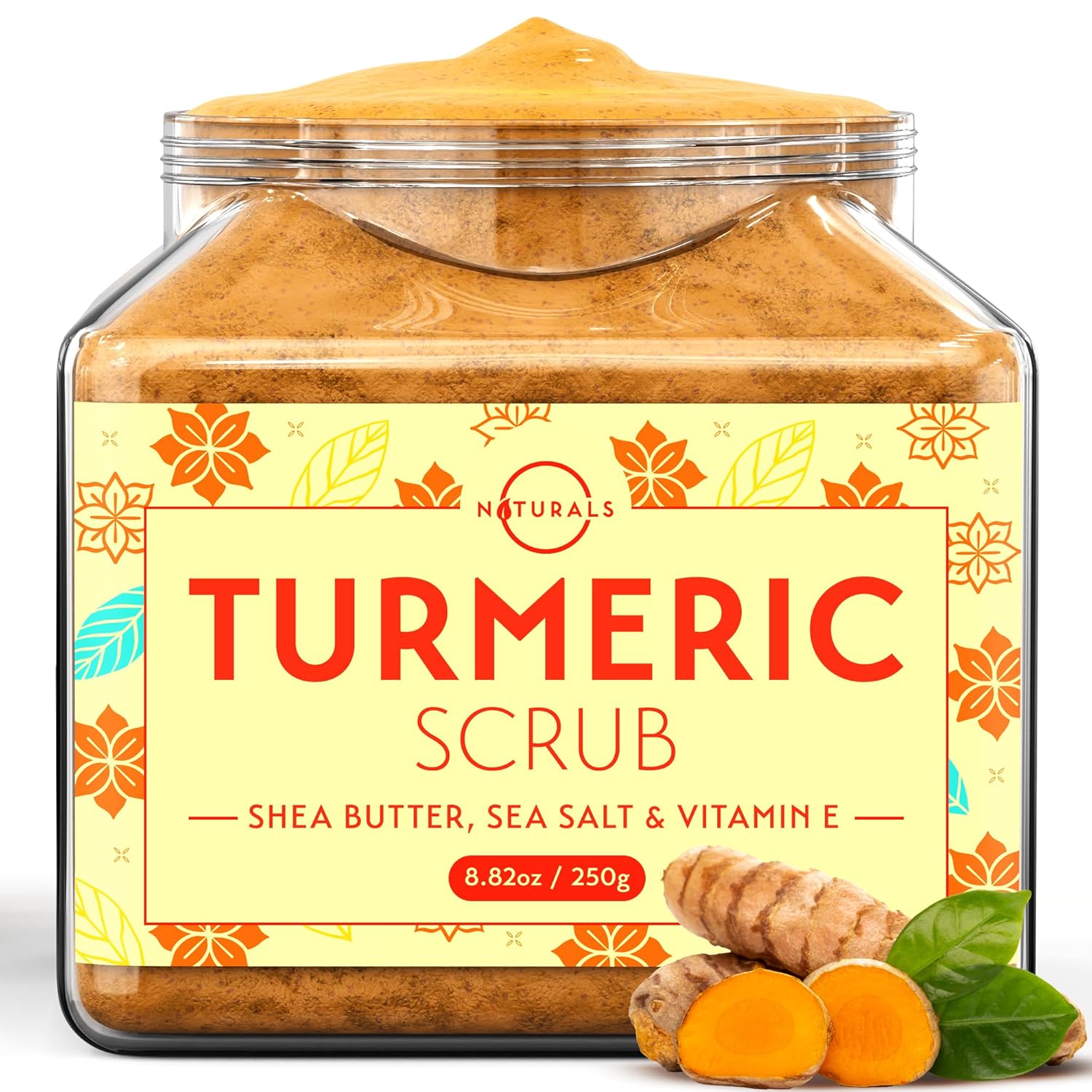 O Naturals Turmeric Body Scrub – Exfoliating Body Scrub for Smooth and Hydrated Skin with Natural Turmeric and Salt, Gentle Face Scrub and Body Scrub Exfoliator, 8.82 oz