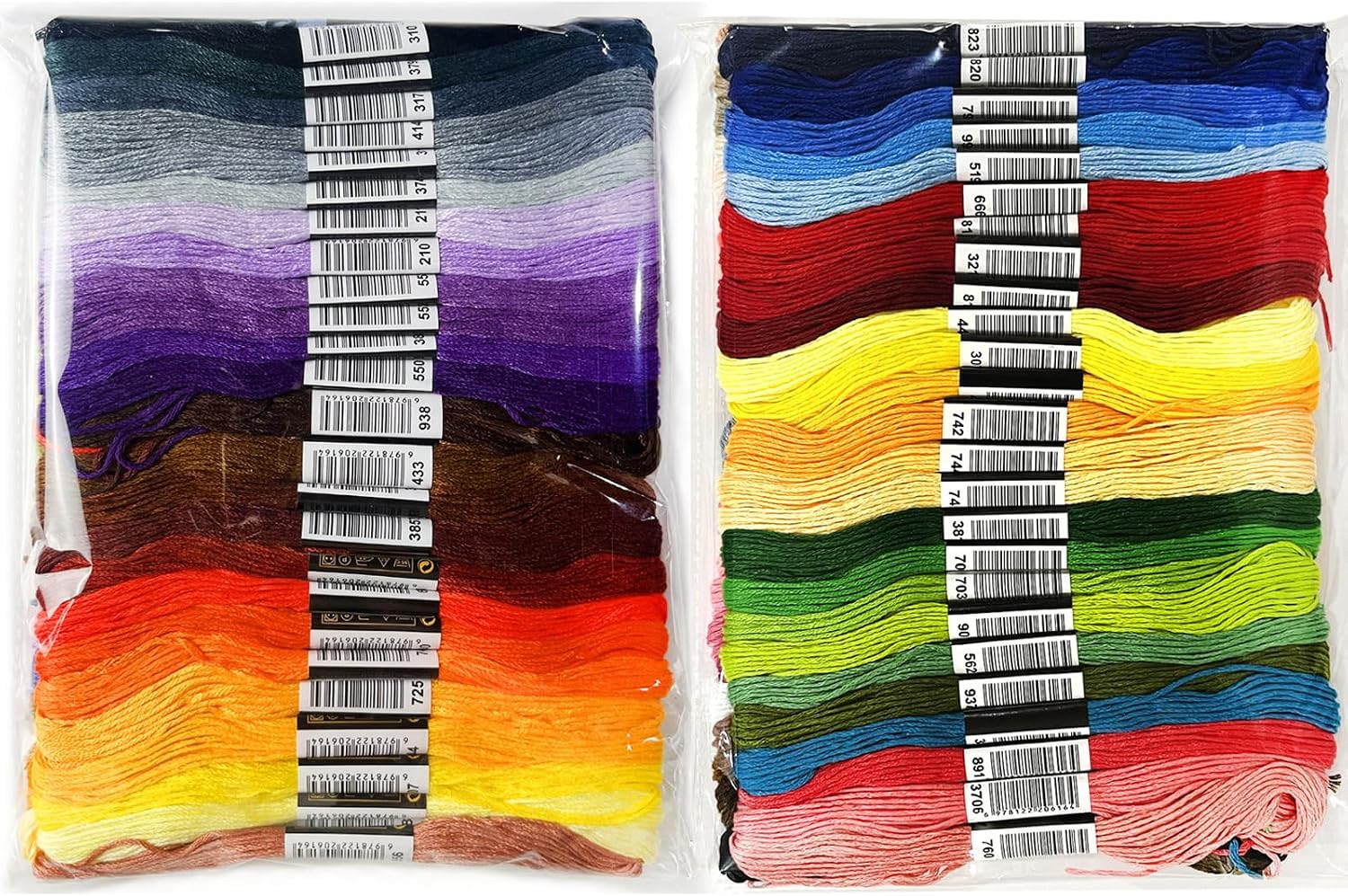 100-Color DMC Cotton Embroidery Thread Set - 8m Skeins with Center Numbered Labels for Perfect Color Matching