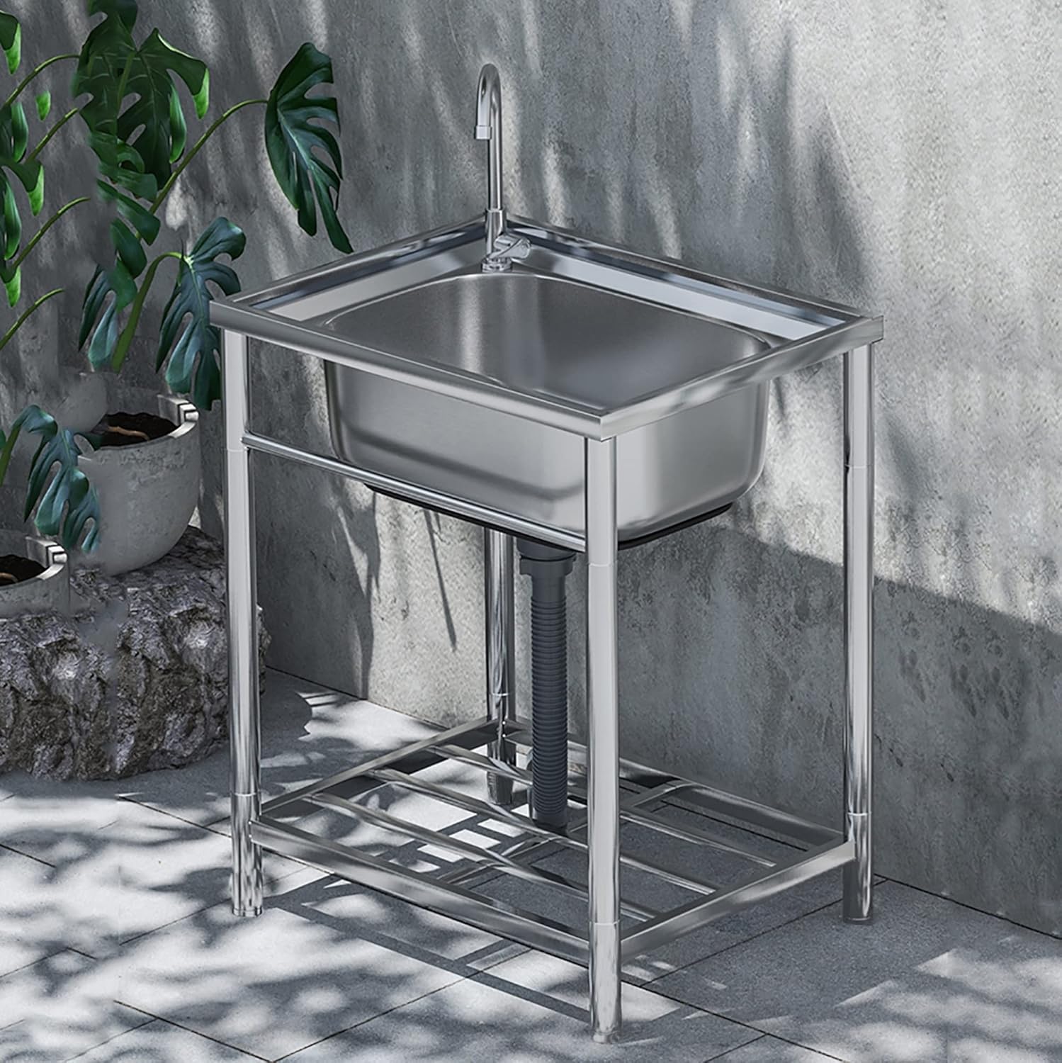 SADRIM Utility Sink,Single Bowl Kitchen Sink,Outdoor Sink,stainless steel sink With Strainer,Movable Utility Sink Laundry Tub,for Garage,Restaurant,Kitchen,Laundry Room