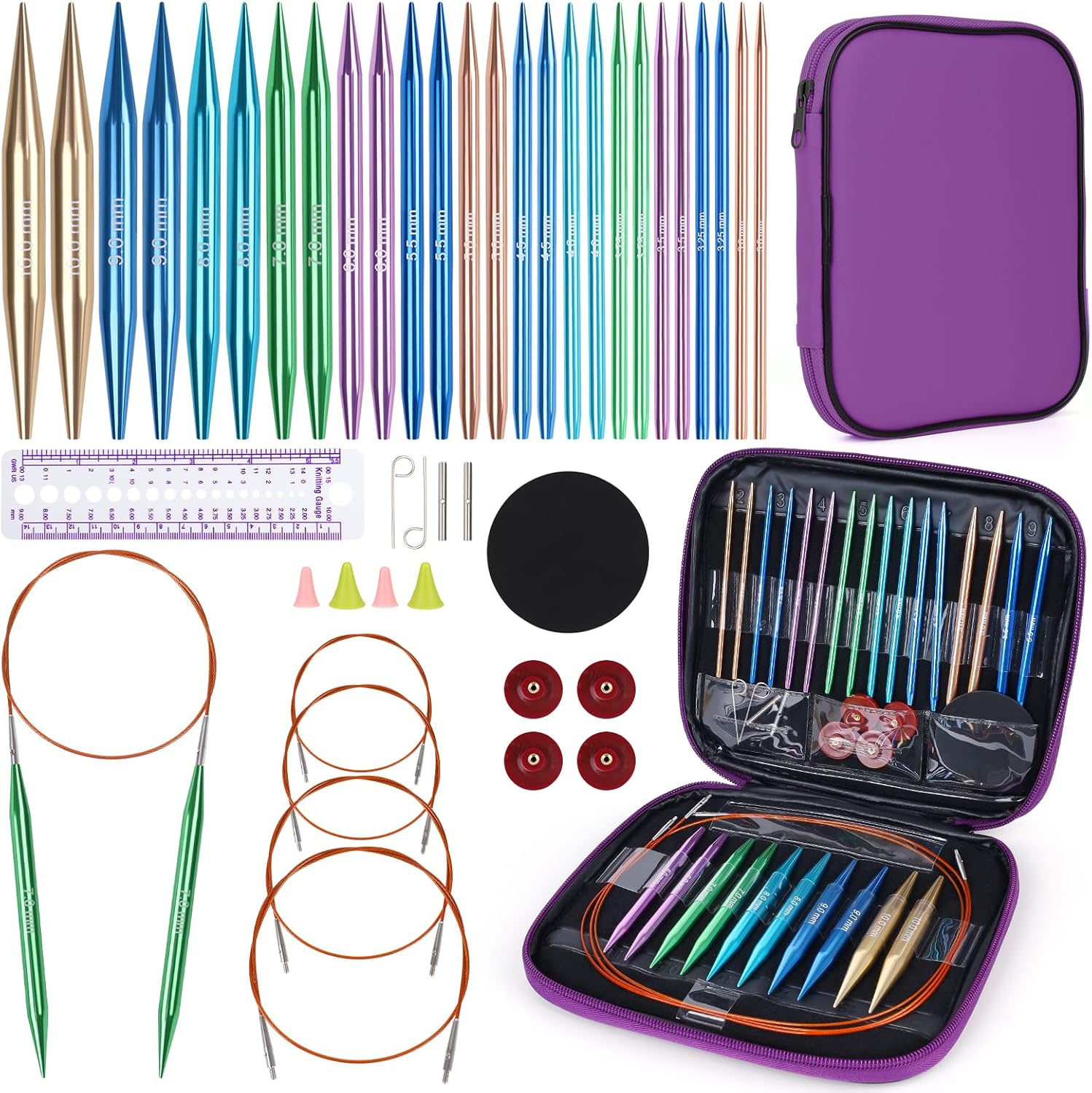 Aeelike Metal Interchangeable Circular Knitting Needles Set, Multicoloured