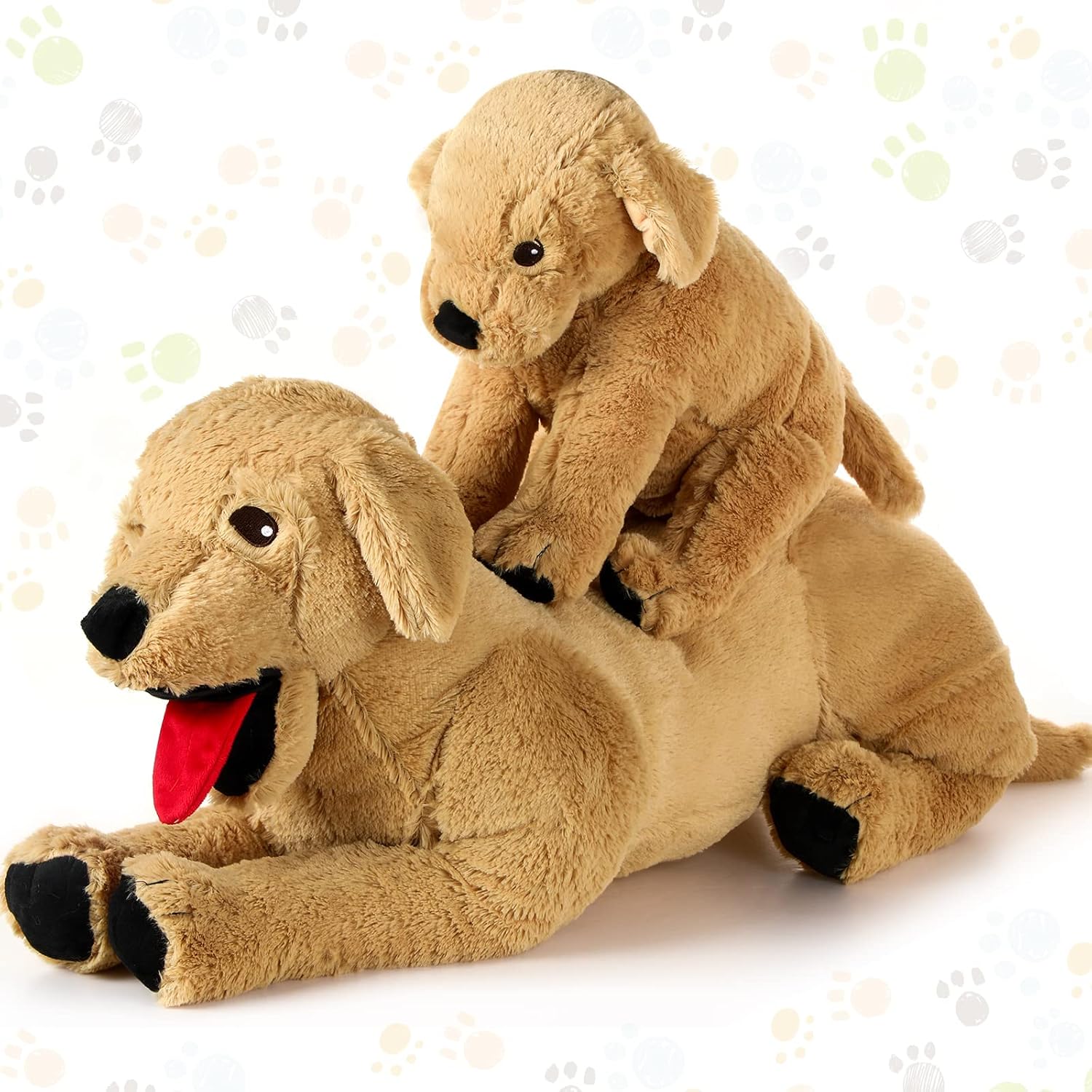 2 Pcs Dog Stuffed Animals Plush, Soft Cuddly Golden Retriever Plush Toys Large Stuffed Dog Toy Stuffed Animals Puppy Dog Toys for Birthday Party, Mother's Day,27.6 Inch and 13.8 Inch(Composite Style)