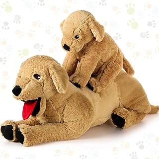 2 Pcs Dog Stuffed Animals Plush, Soft Cuddly Golden Retriever Plush Toys Large Stuffed Dog Toy Stuffed Animals Puppy Dog Toys for Birthday Party, Mother's Day,27.6 Inch and 13.8 Inch(Composite Style)