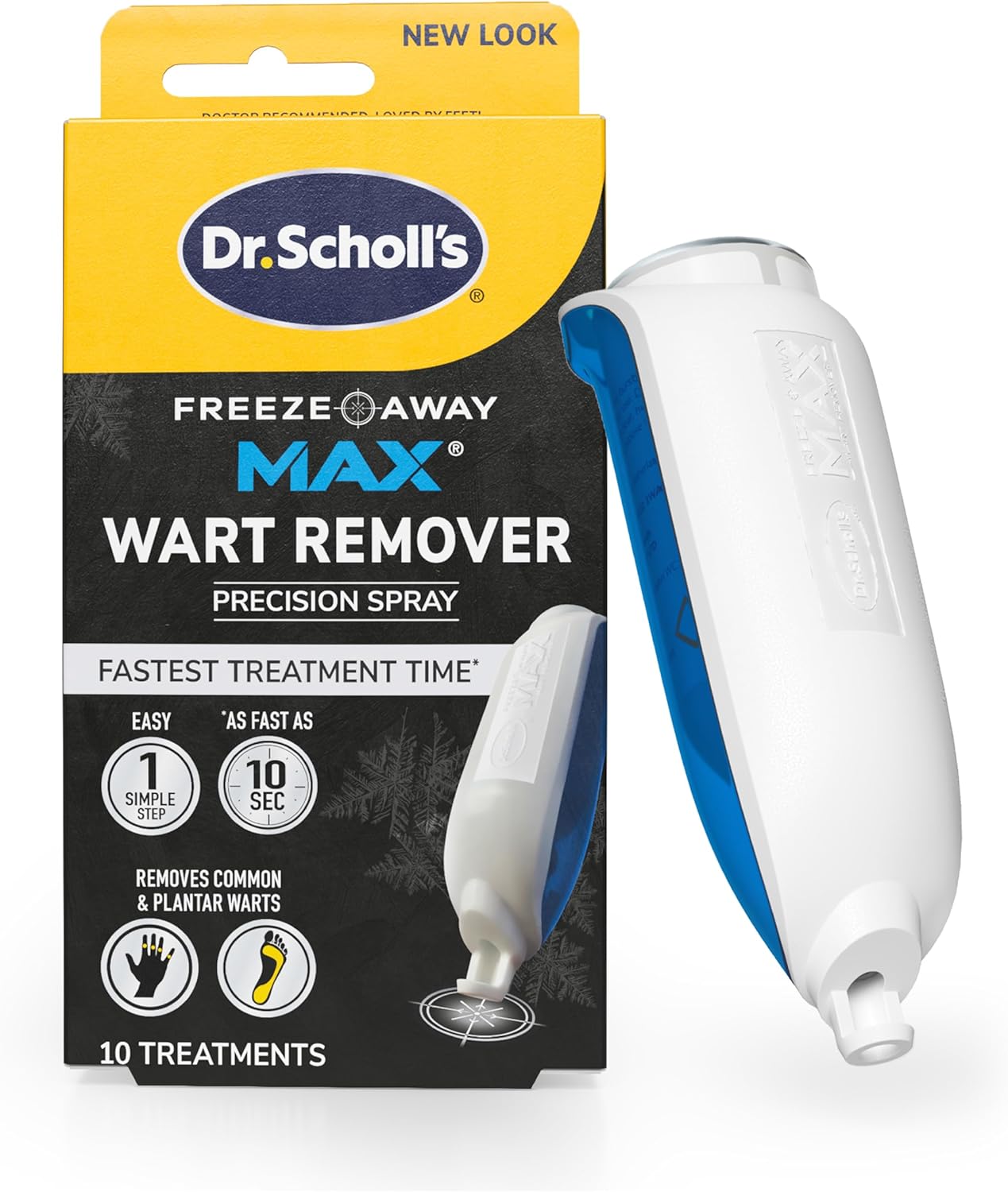 Dr. Scholl's Freeze Away MAX Wart Remover, 10 Treatments - As Fast As 10 Seconds to Treat Warts, Removes Common Warts & Plantar Warts on Hands & Feet, Easy to Use Precision Spray for Wart Removal