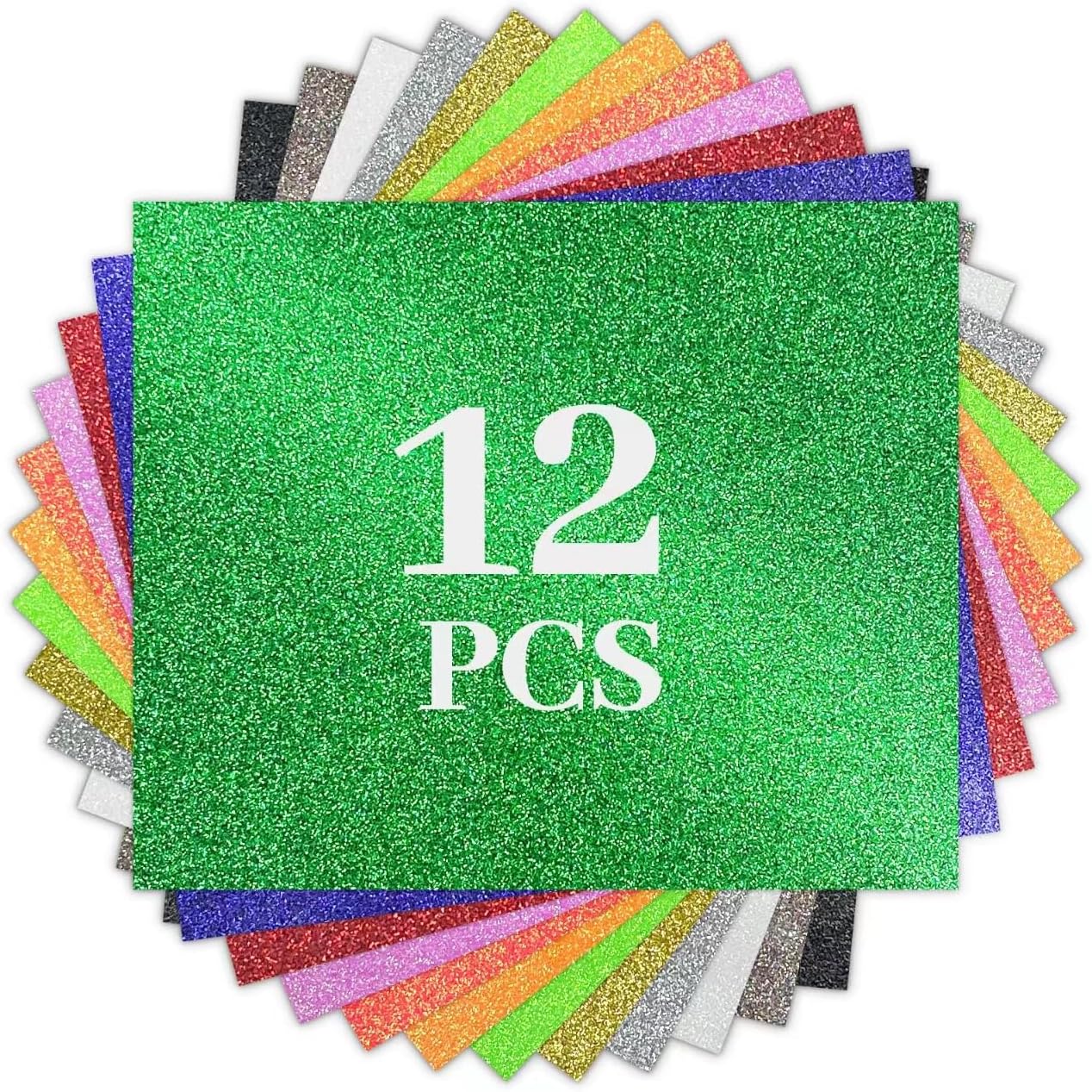 Glitter HTV Heat Transfer Vinyl Bundle - 12 Pack 12 "X10 Glitter Iron on Vinyl for DIY T-Shirts Sheets for Glitter Iron on Vinyl, Cricut Heat Transfer Vinyl- Easy to Cut & Weed for Heat Vinyl