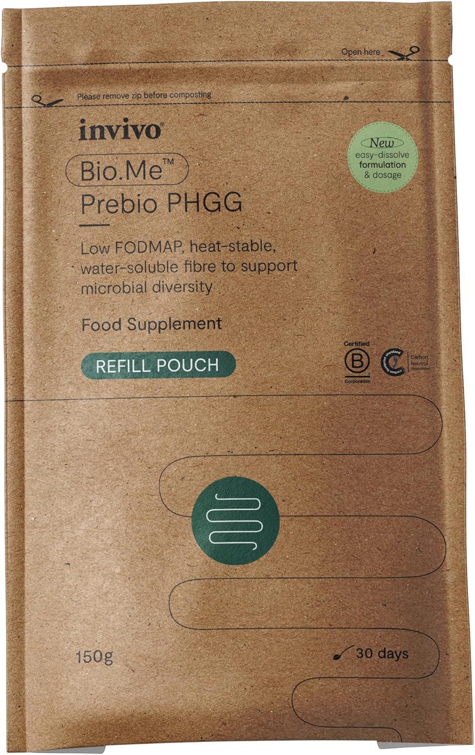 Bio.Me Prebio PHGG Refill Pouch (30 Day Supply) - Prebiotic Fibre Powder Supplement - Water Soluble Fibre to Support Microbial Bacteria Diversity in The Gut - Vegan Friendly & Gluten Free - by Invivo