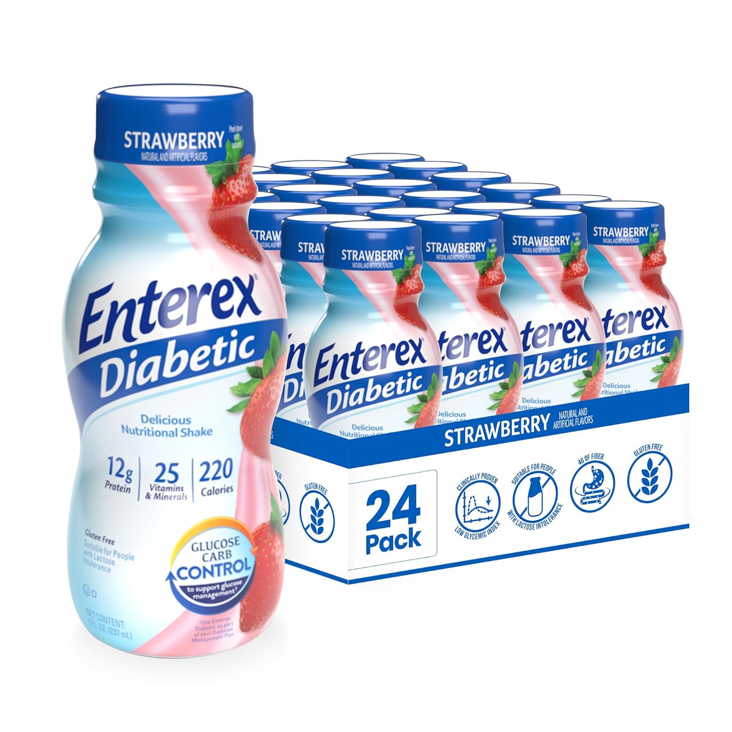 Nutritional Shake - 12g of Protein, Low Glycemic Index, Strawberry, 8 fl oz Bottle, 24 Count