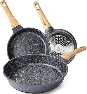 Frying Pans Nonstick, Induction Frying Pan Set Granite Skillet Pans for Cooking Omelette Pan Cookware Set with Heat-Resistant Handle, Christmas Gift for Women (8" &9.5" &11")