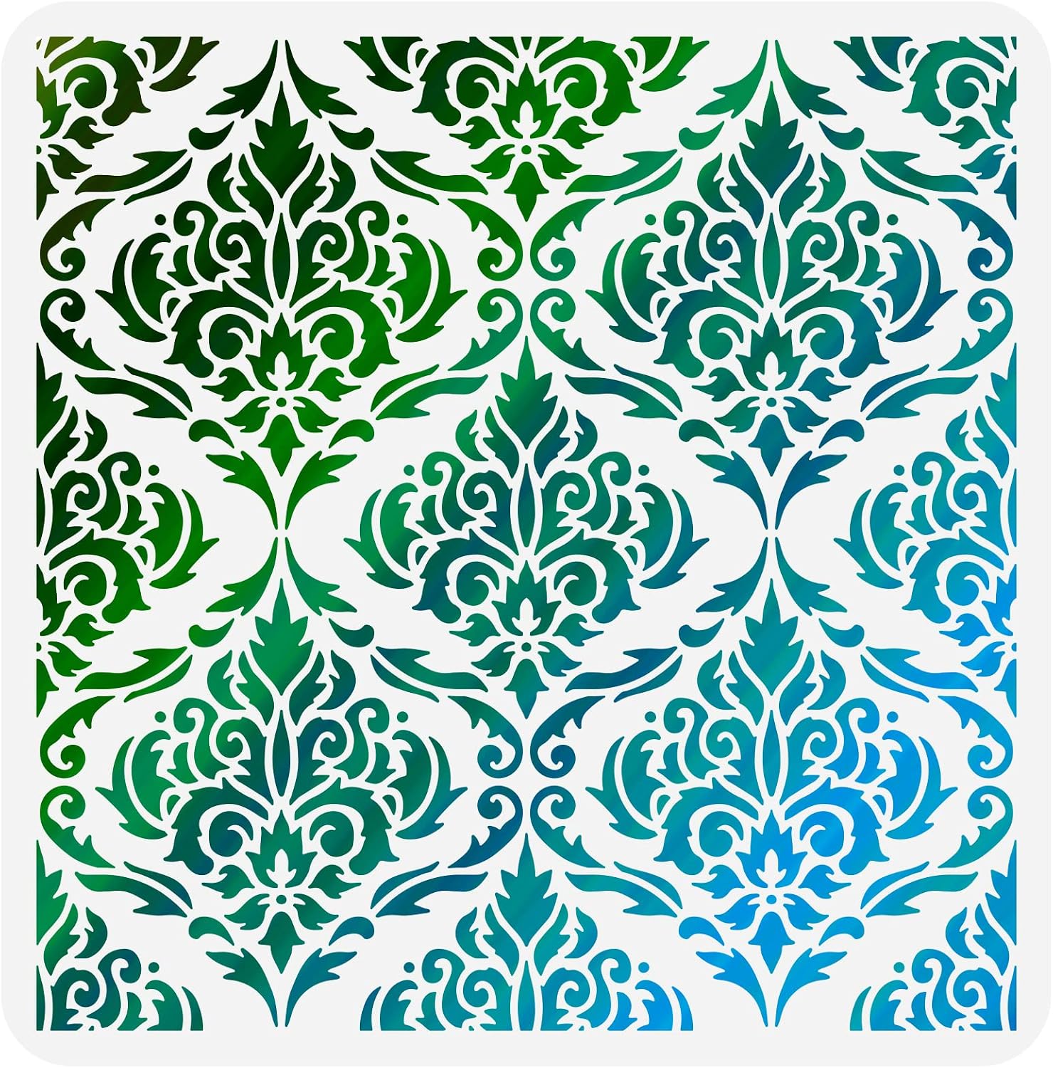 FINGERINSPIRE Damask Symmetrical Florals Pattern Template - 11.8x11.8 inch Plastic Stencil for Painting Floors, Walls, Furniture Decor