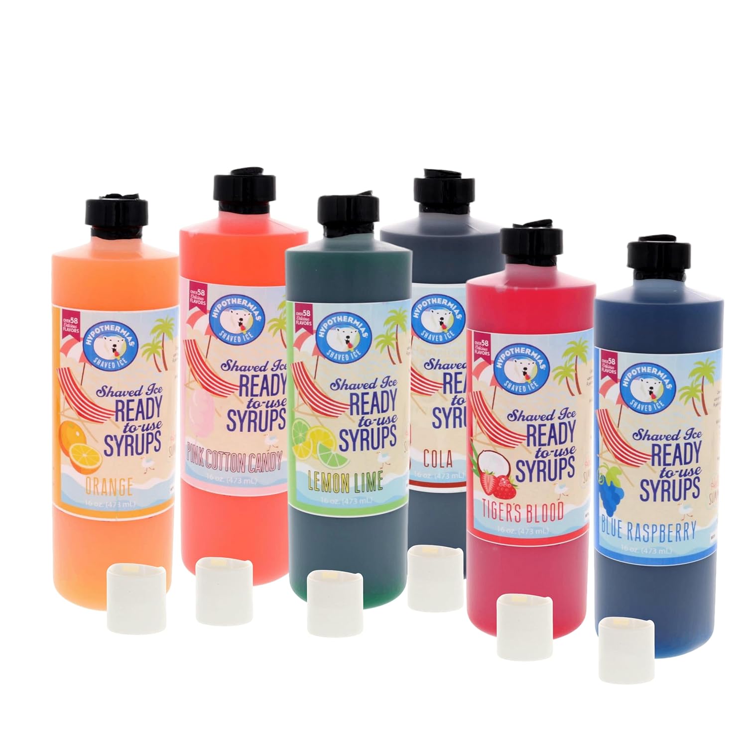 Hypothermias Snow Cone Syrup Variety Pack, Pick your Own Flavors, 6 Flavors, 16 oz Bottles,100 Percent Pure Cane Sugar