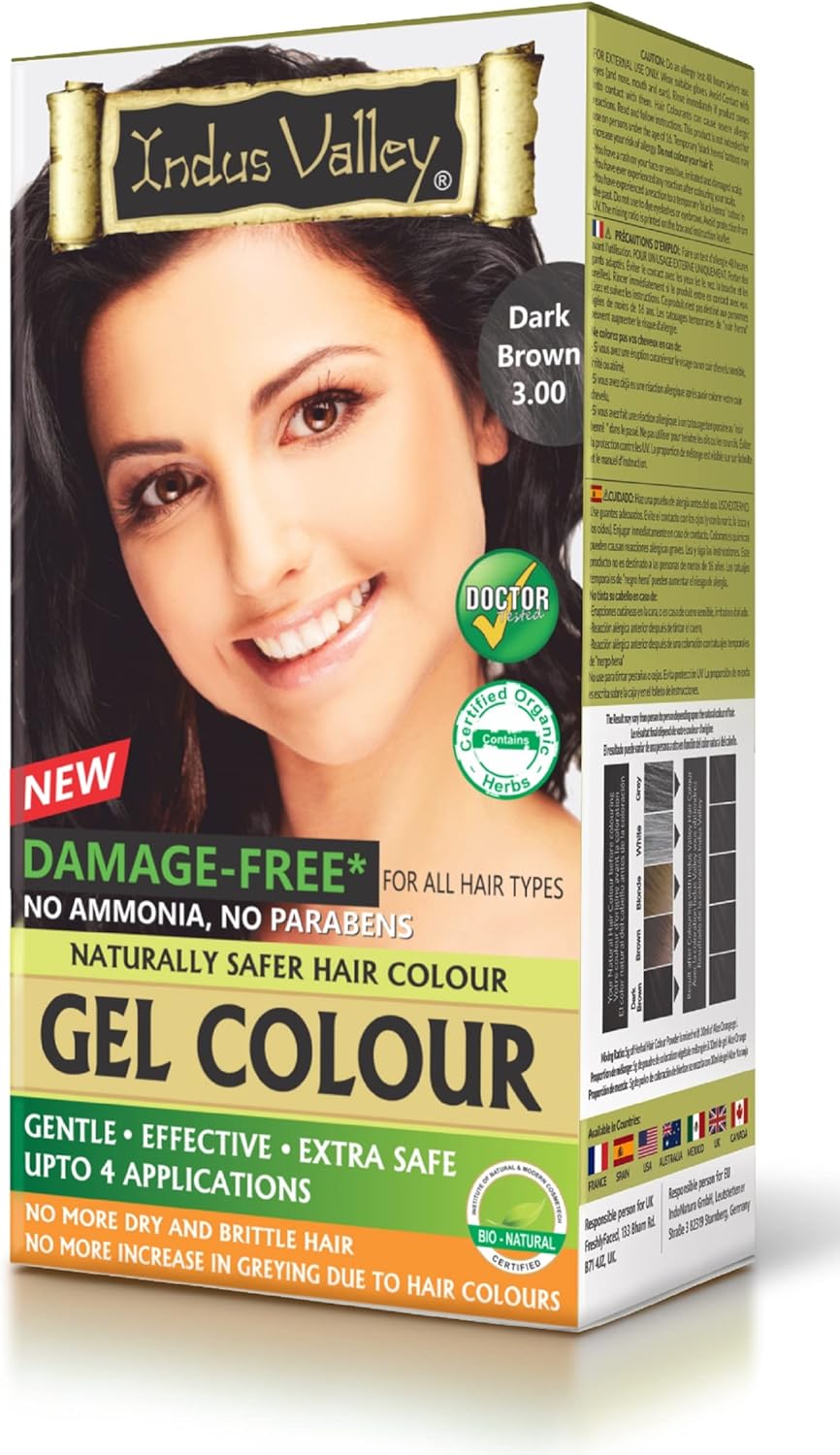 Indus Valley Natural Organic Hair Colour without Damage, Gel Hair Colour, Ammonia Free, Up to 100% Grey Coverage, Recommended by Doctors Organic Natural Certified Dark Brown 3.00 (20 g + 200 ml)