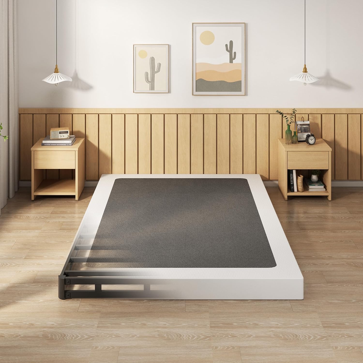 EMODA 5 Inch Box Spring Full Size Metal Bed Base with Fabric Cover