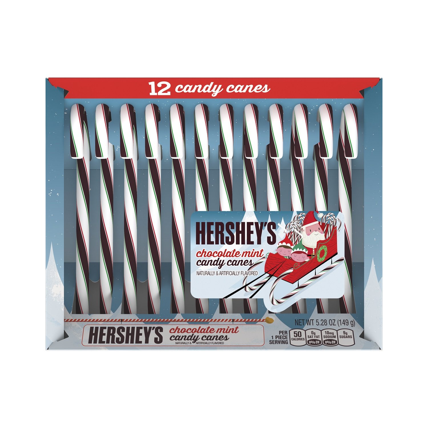 HERSHEY'S Holiday Candy Canes, Chocolate Mint, Stocking Stuffer, 5.28 Ounce 12 Count (Pack of 6)