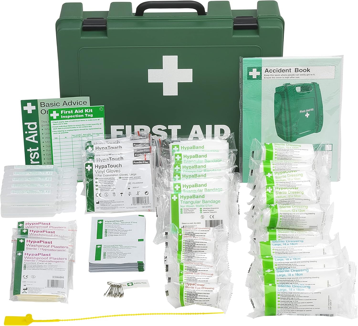 Safety First Aid Group Workplace First Aid Kit (Large 21-50 Persons) Economy HSE-Compliant with Inspection Tags, Accident Book, Wall Bracket, Extra Plasters