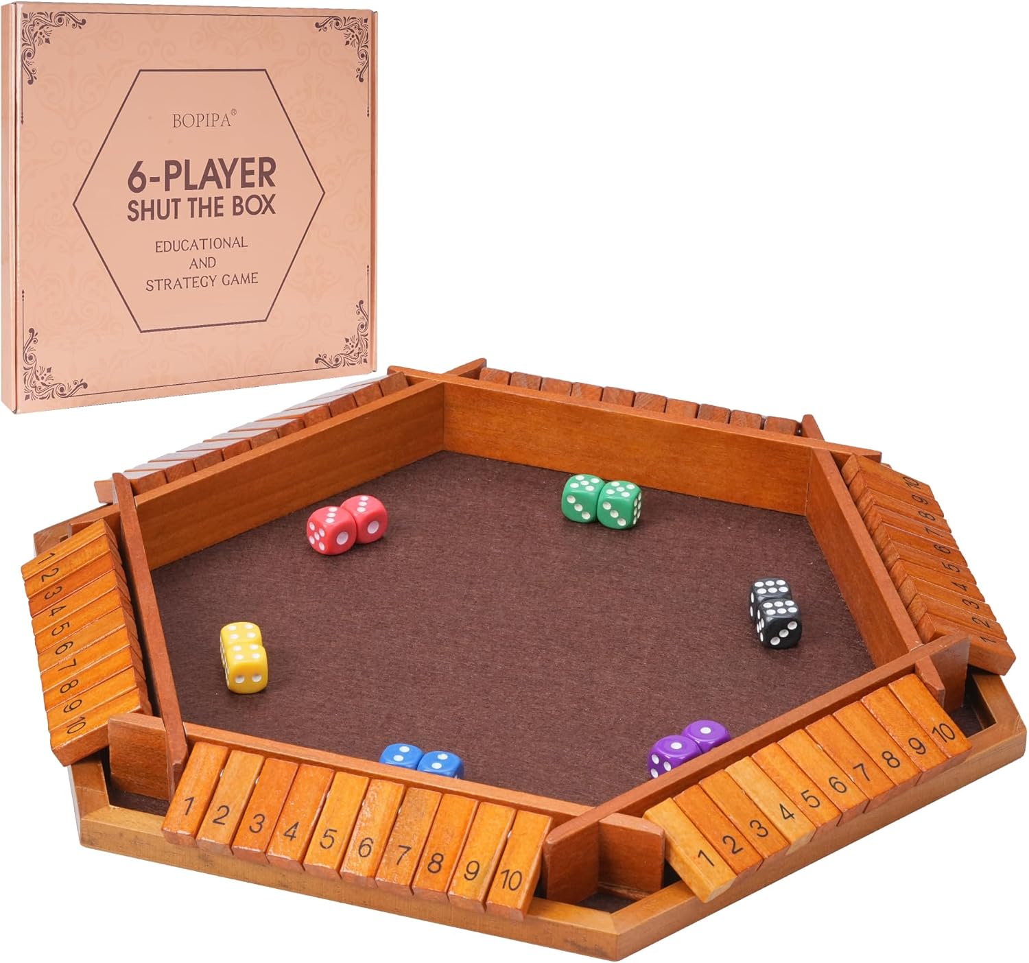 Shut The Box Dice Game - Vintage Style Wooden Board Game for 1-6 Players, Fun Family Classroom Home Party & Pub Strategy Game, Classic Tabletop Entertainment for Adults & Kids