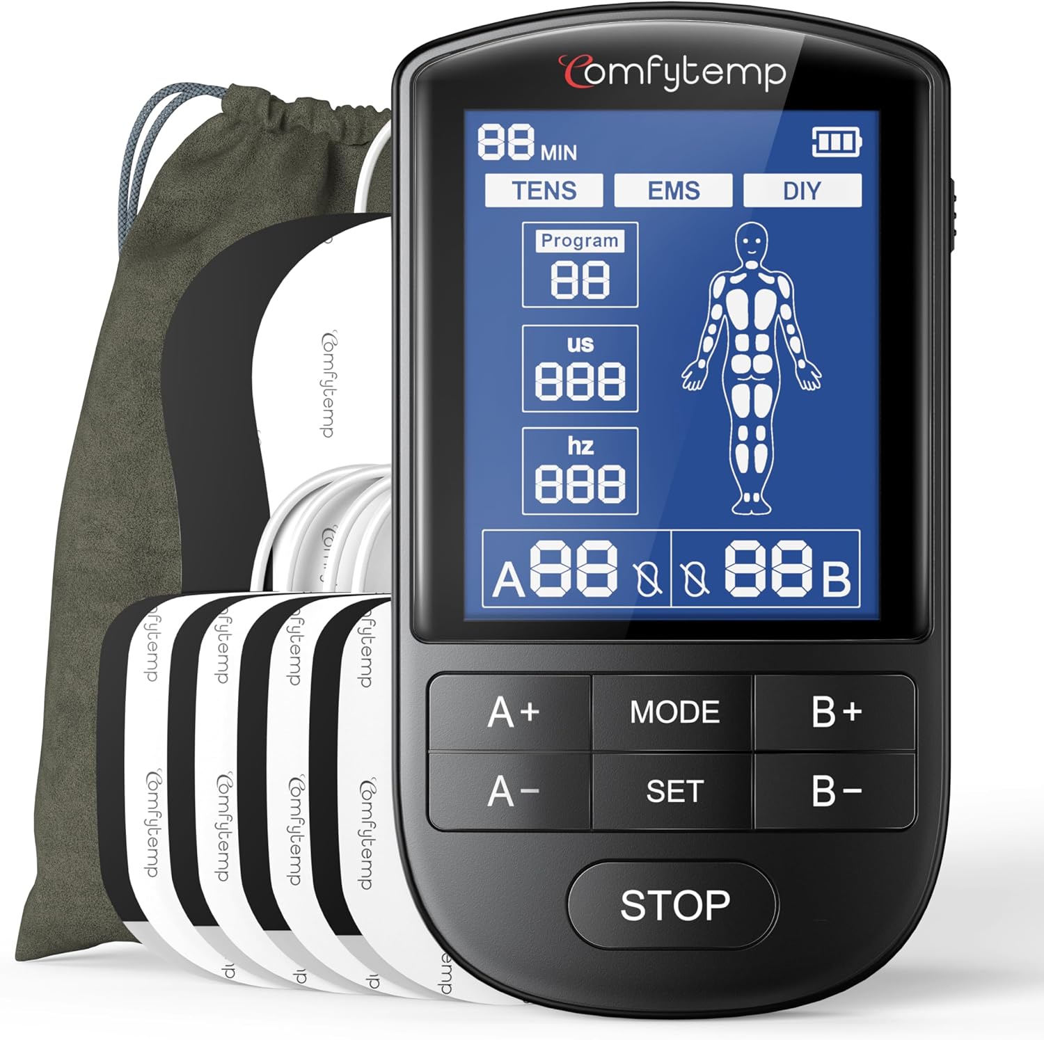 Comfytemp 3-in-1 TENS Unit Muscle Stimulator for Pain Relief, Rechargeable