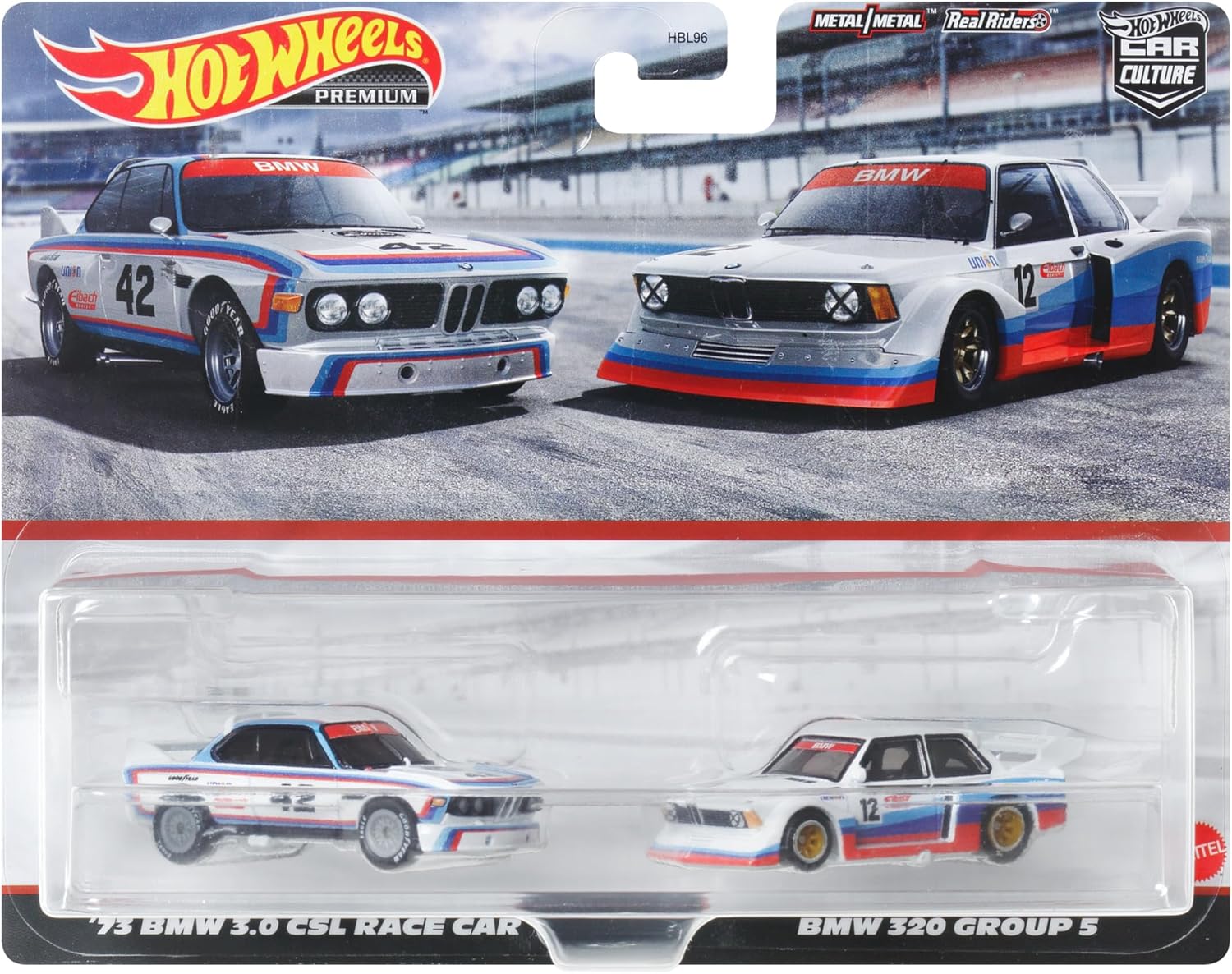 Hot Wheels Premium BMW 320, Car Culture 2-Pack of 1:64 Scale Vehicles, Unique Pairings, Real Riders Tires, Metal/Metal Chassis, Toy for Collectors, HKF55