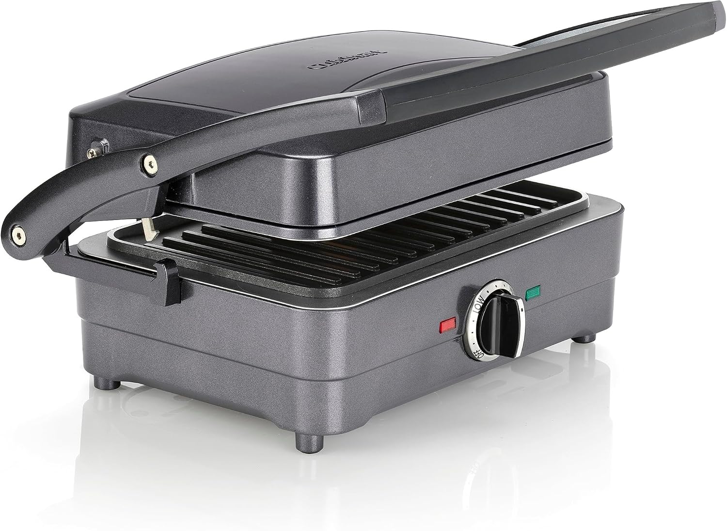 Cuisinart Grill & Sandwich Maker| Sandwich Toaster, Panini Press, Electric Grill Non-Stick Removable, Interchangeable Plates Health Grill, Less Oil Midnight Grey, Grsm4U