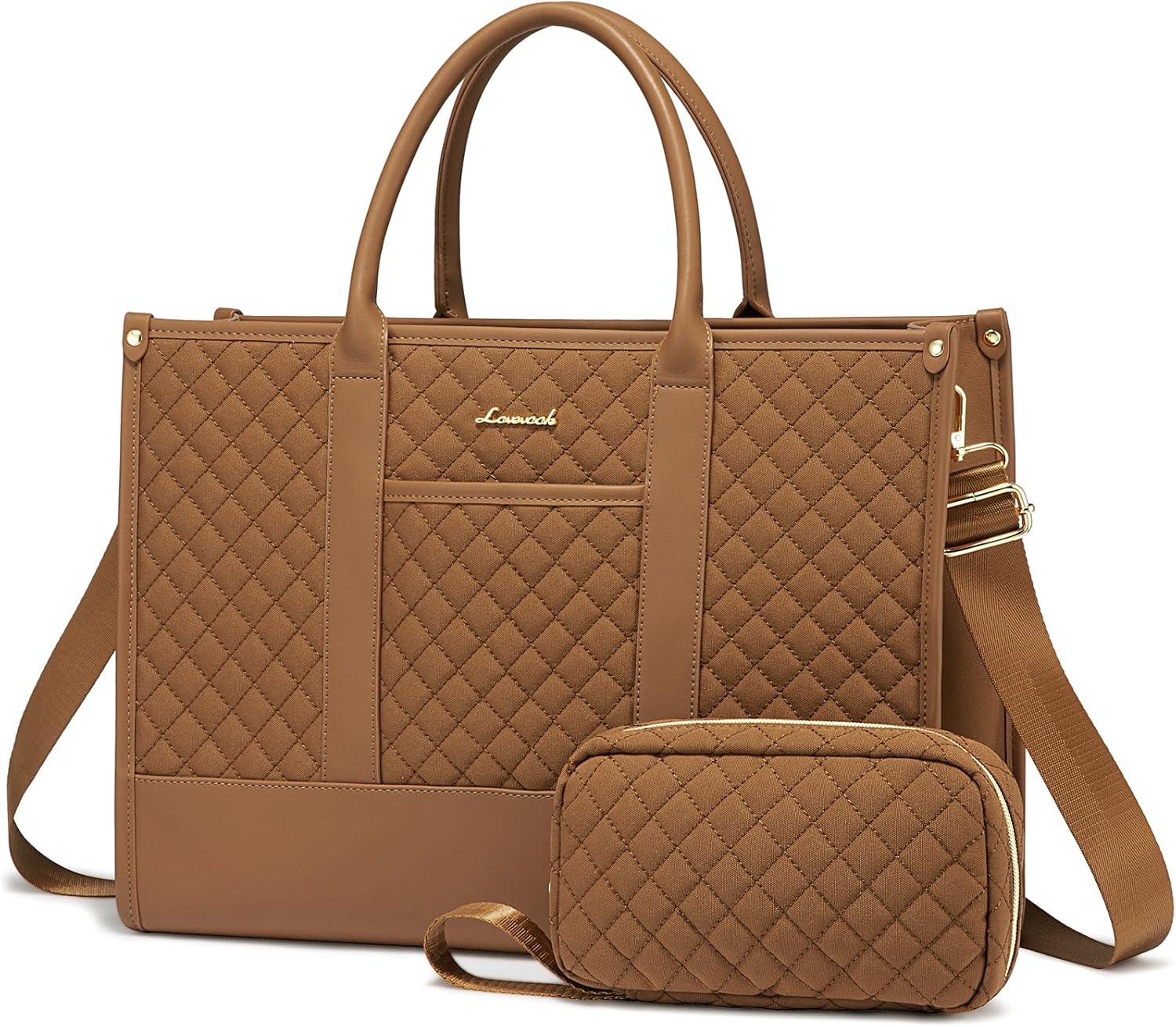 LOVEVOOK Laptop Handbags for Women 15.6 Inch, Ladies Large Work Tote Bag with with Adjustable Straps & Purse,Lightweight womens Shoulder Bag for Office Business School, Brown
