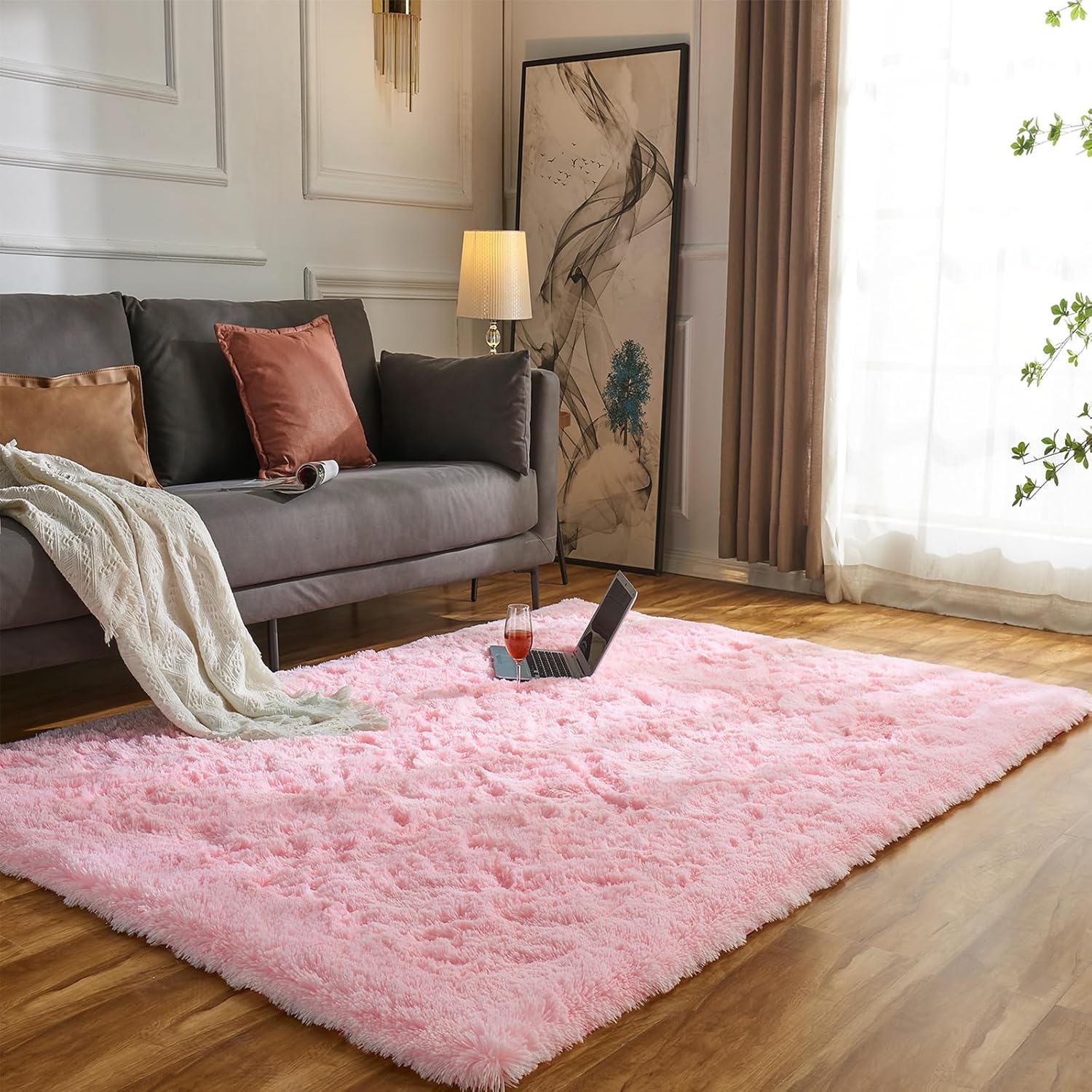 Evitany Rugs Living Room, Pink Rug for Girls Bedroom,Ultra Soft Fluffy Rugs, Washable Non Slip Bedside Carpet,Kids Room,Office,Dining Room,Lounge Carpet (Pink,80x120 cm)