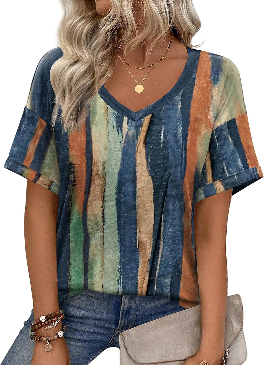 Zeagoo Women's T-Shirts V Neck Short Sleeve Tops Basic Tshirt Summer Casual Tee Shirts Loose Floral Blouse Top