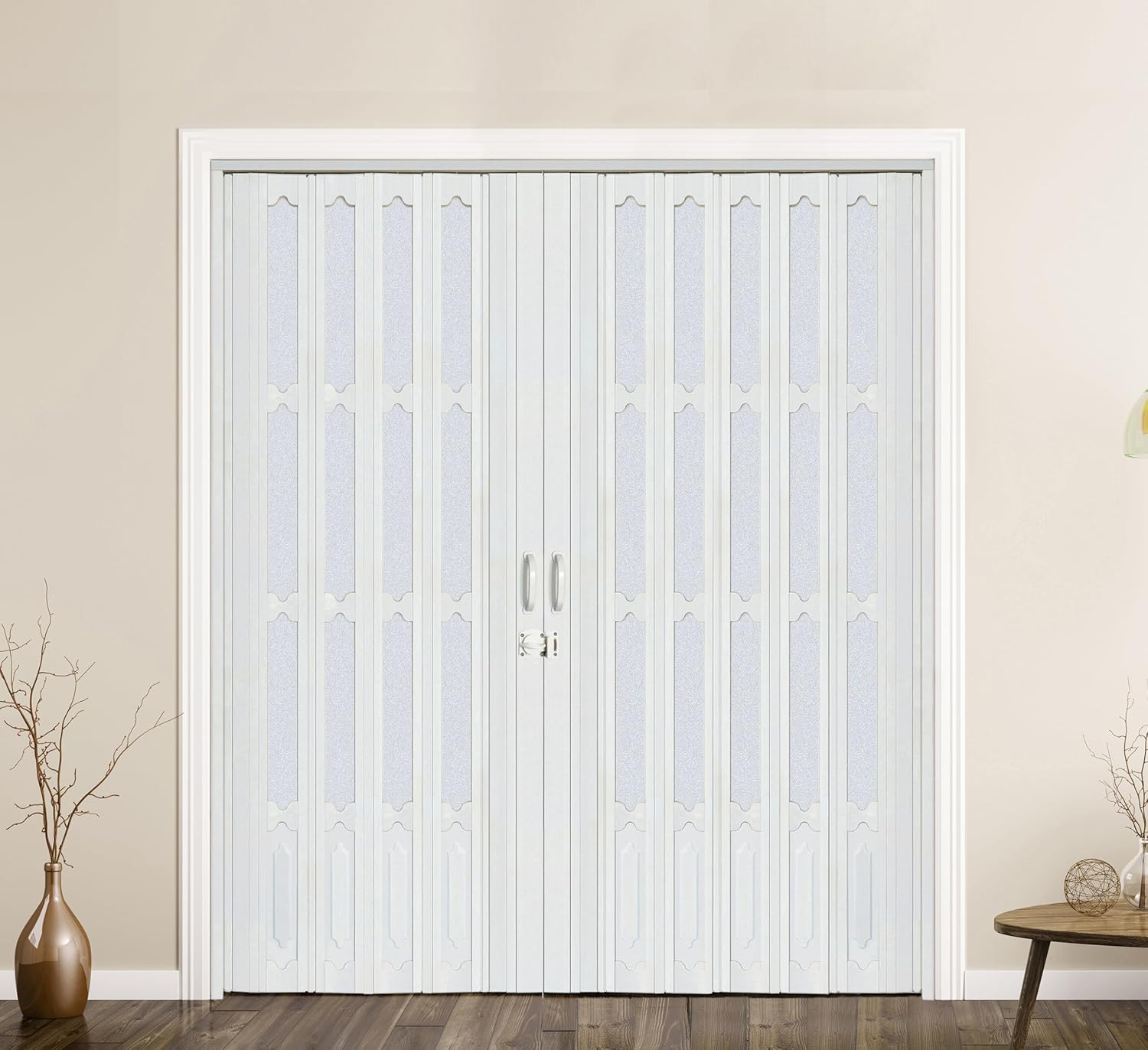 DIYHD 72x80in Bi Folding Accordion Closet Door, Includes Mounting Hardware, Handle, Latch