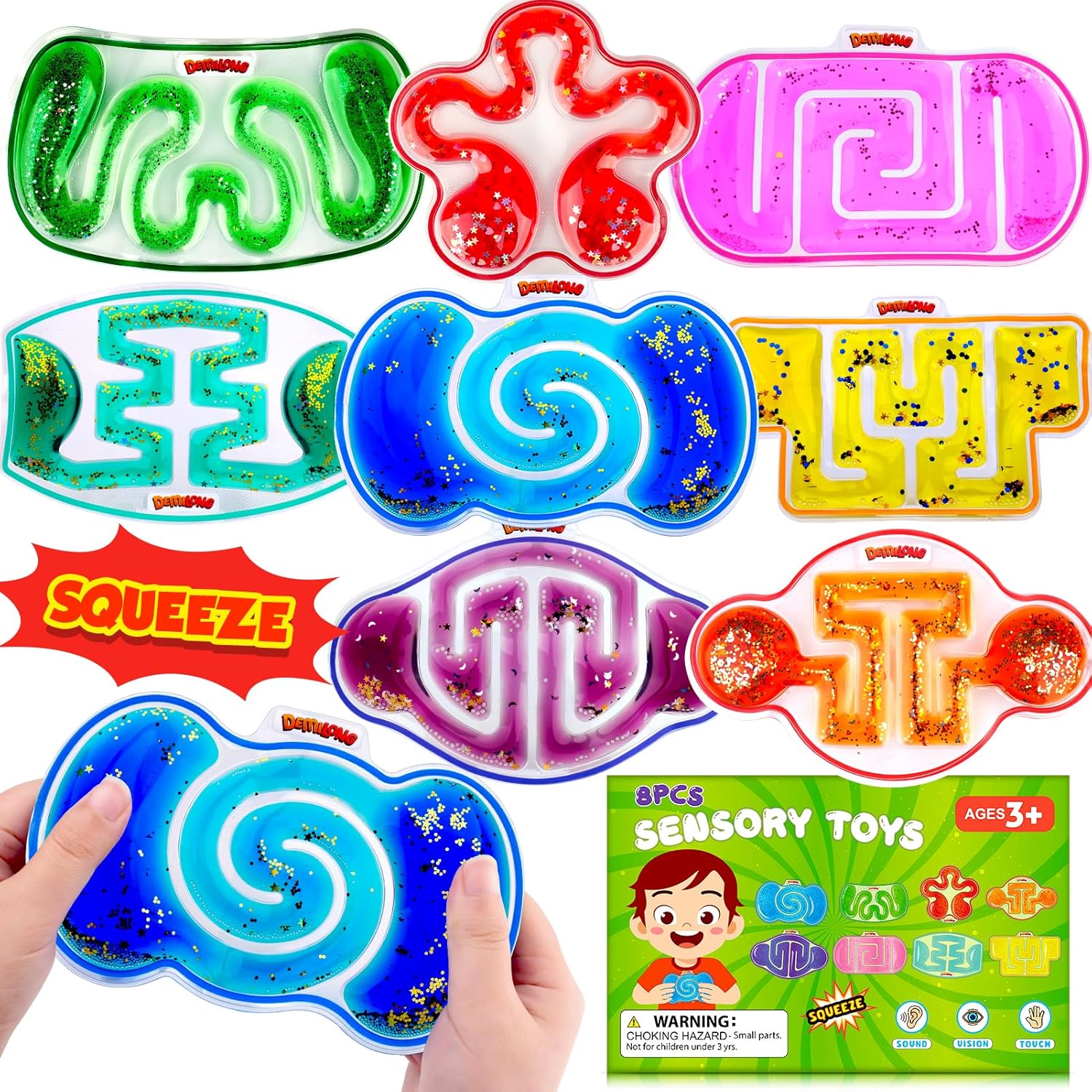 Squishy Sensory Toys for Kids - 8 Pack Fidget Toy Sensory Maze for Autism Children Special Needs - Fun Fidgets for Student Classroom Prize Stocking Stuffers