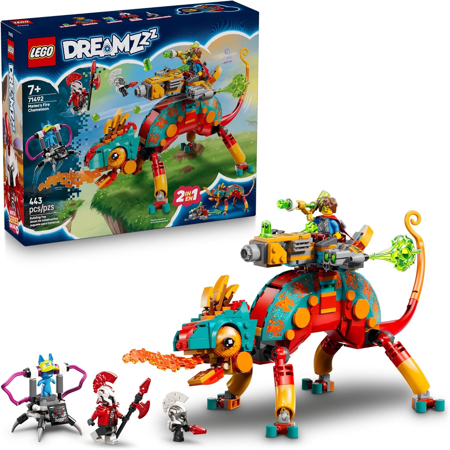 LEGO DREAMZzz Mateo’s Fire Chameleon Building Toy - Pretend Play Set for Kids, Ages 7+ - Storytelling Toy for Boys & Girls - 2 Construction Modes for Pretend Play - Gift Idea for Birthdays - 71492