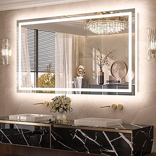 TETOTE LED Bathroom Mirror 60 x 36 Inch with Frontlit & Backlit Lighted Vanity Mirror Anti Fog Stepless Dimmable 3 Colors White/Warm/Natural,CRI90+ Double Lights,Wall-Mounted(Horizontal/Vertical)