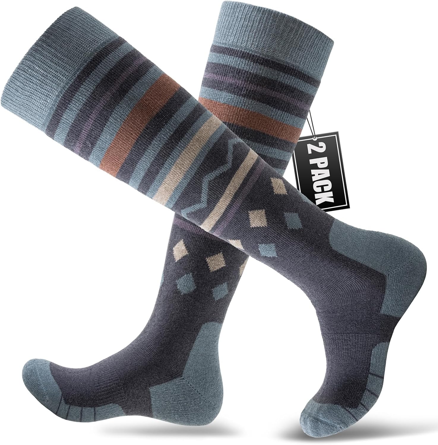 Merino Wool Ski Socks 2 Packs,Thermal Thick Winter Outdoor Sports for Men Women