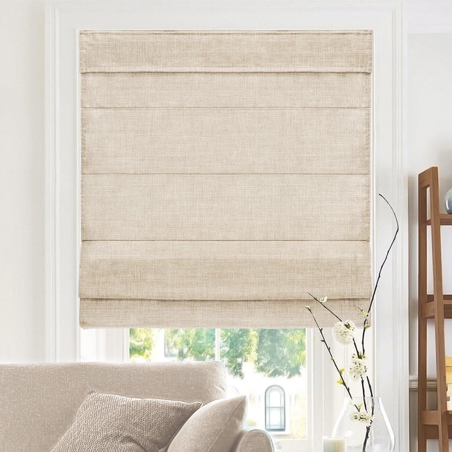 CHICOLOGY Roman Shades for Windows, Window Treatments, Roman Shades, Roman Window Shades, Room Darkening Shades, Window Shades, 39"W X 64"H, Belgian Flax (Privacy & Light Filtering)
