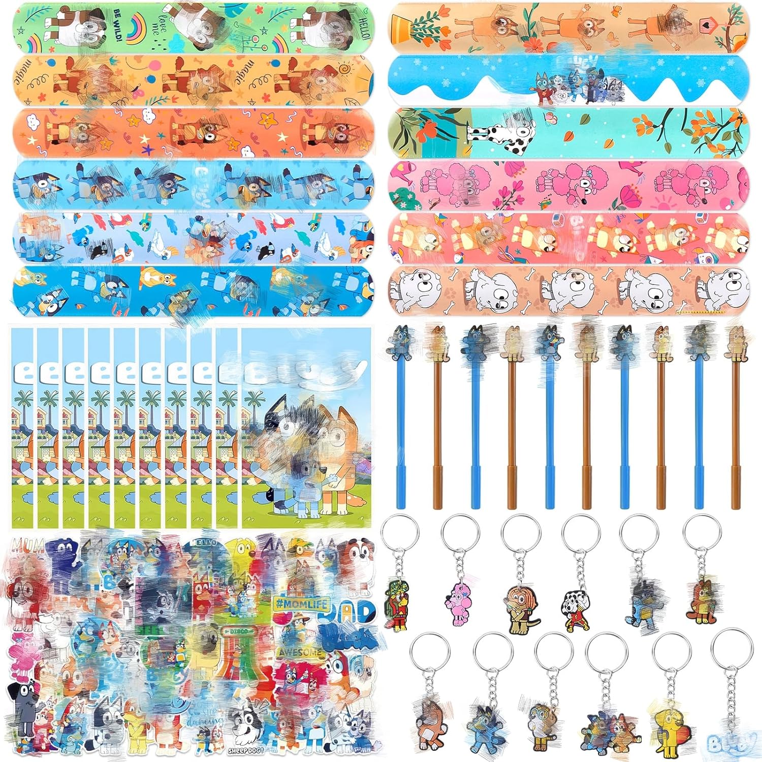 Blue Party Bag Fillers, Kids Party Bags Favours, Birthday Gift Party Bags, Blue Theme Dog Birthday Party Supplies, Party Goodie Bags Slap Bands Stickers Keyrings Pen for Boy Girl Kid Birthday Supplies