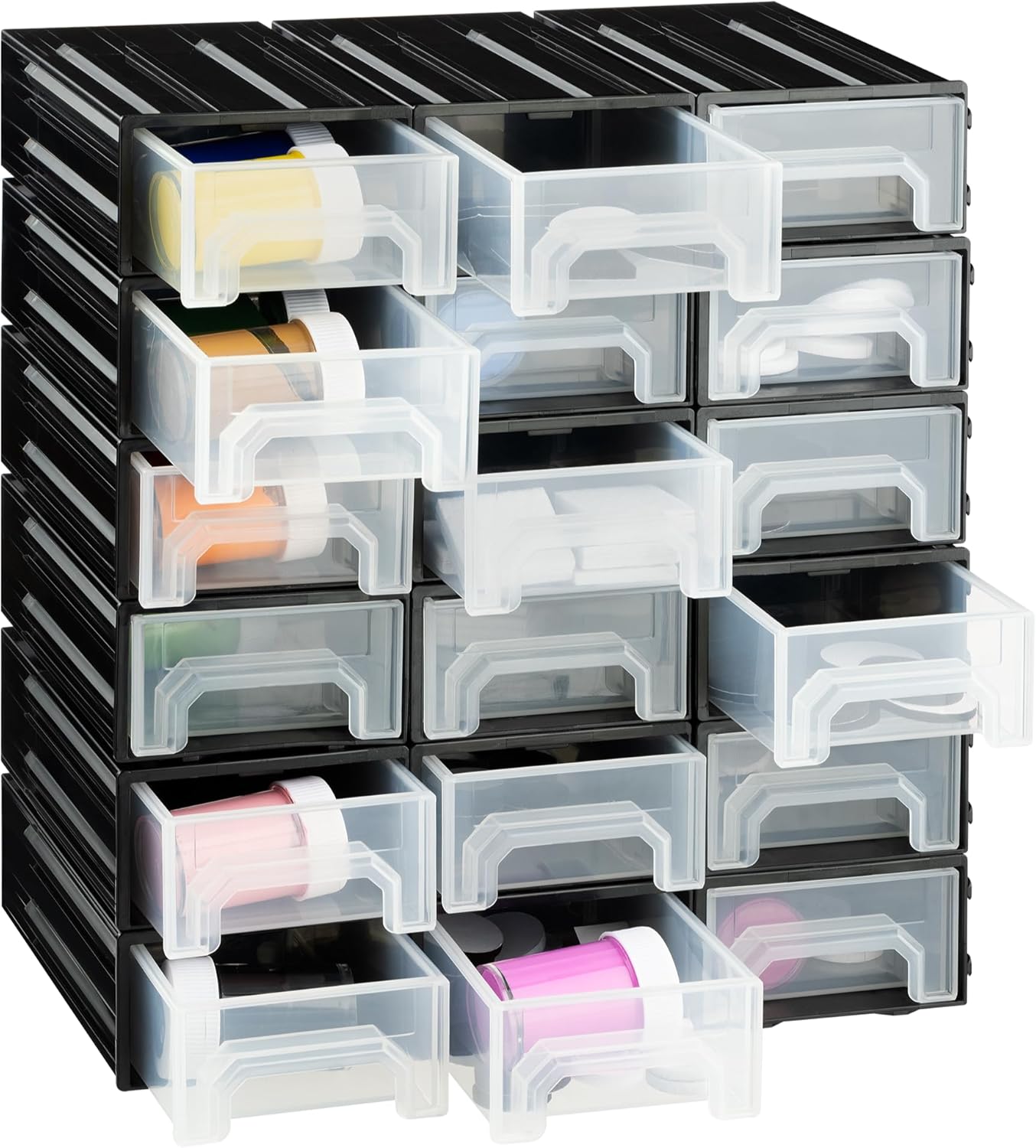 Navaris Small Parts Organiser with 18 Drawers - Sorting Box Made of Plastic - Screw Organising System - Box for Workshop Accessories - Assortment Box Black