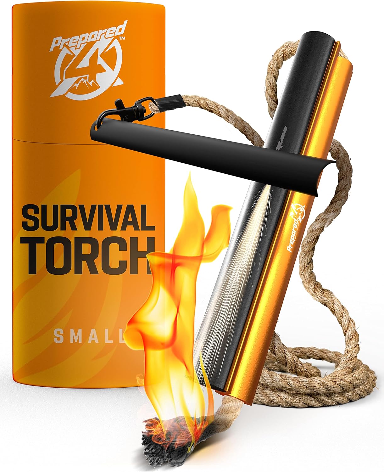 PREPARED4X Fire Starter Survival Tool - All-in-One Flint and Steel Fire Starter Kit - Ferro Rod Fire Starter with 36" Waterproof Tinder Wick Rope and Steel Fire Striker - Patented Firestarter