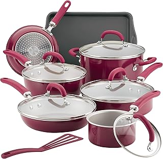 Rachael Ray Create Delicious Nonstick Cookware Pots and Pans Set, 13 Piece, Burgundy Shimmer